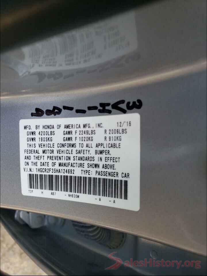 1HGCR2F35HA124692 2017 HONDA ACCORD