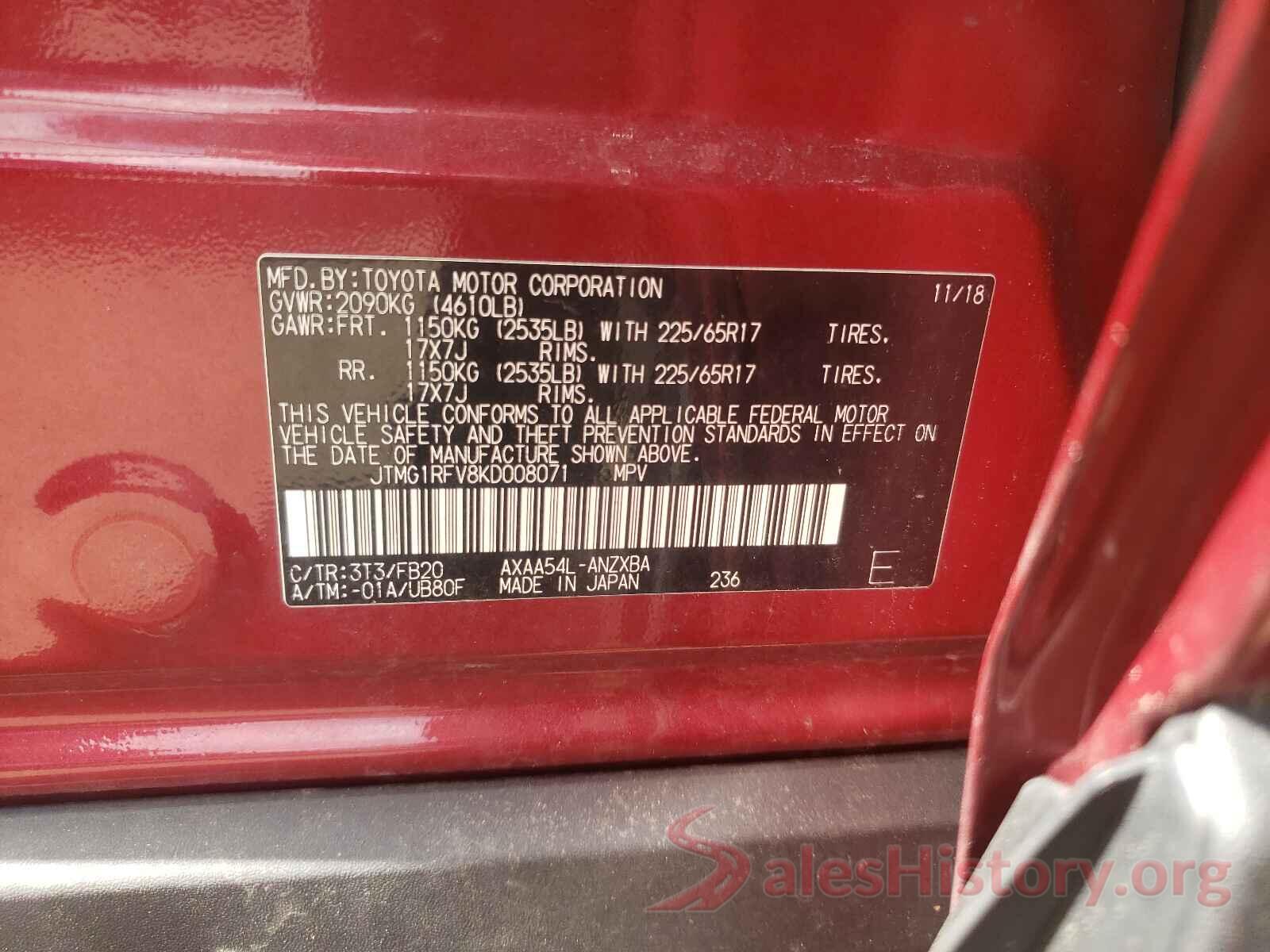 JTMG1RFV8KD008071 2019 TOYOTA RAV4