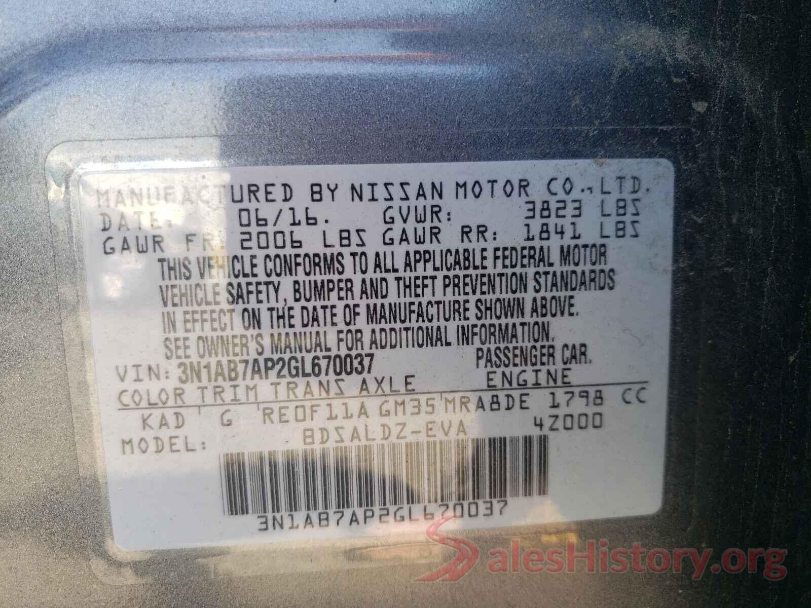 3N1AB7AP2GL670037 2016 NISSAN SENTRA