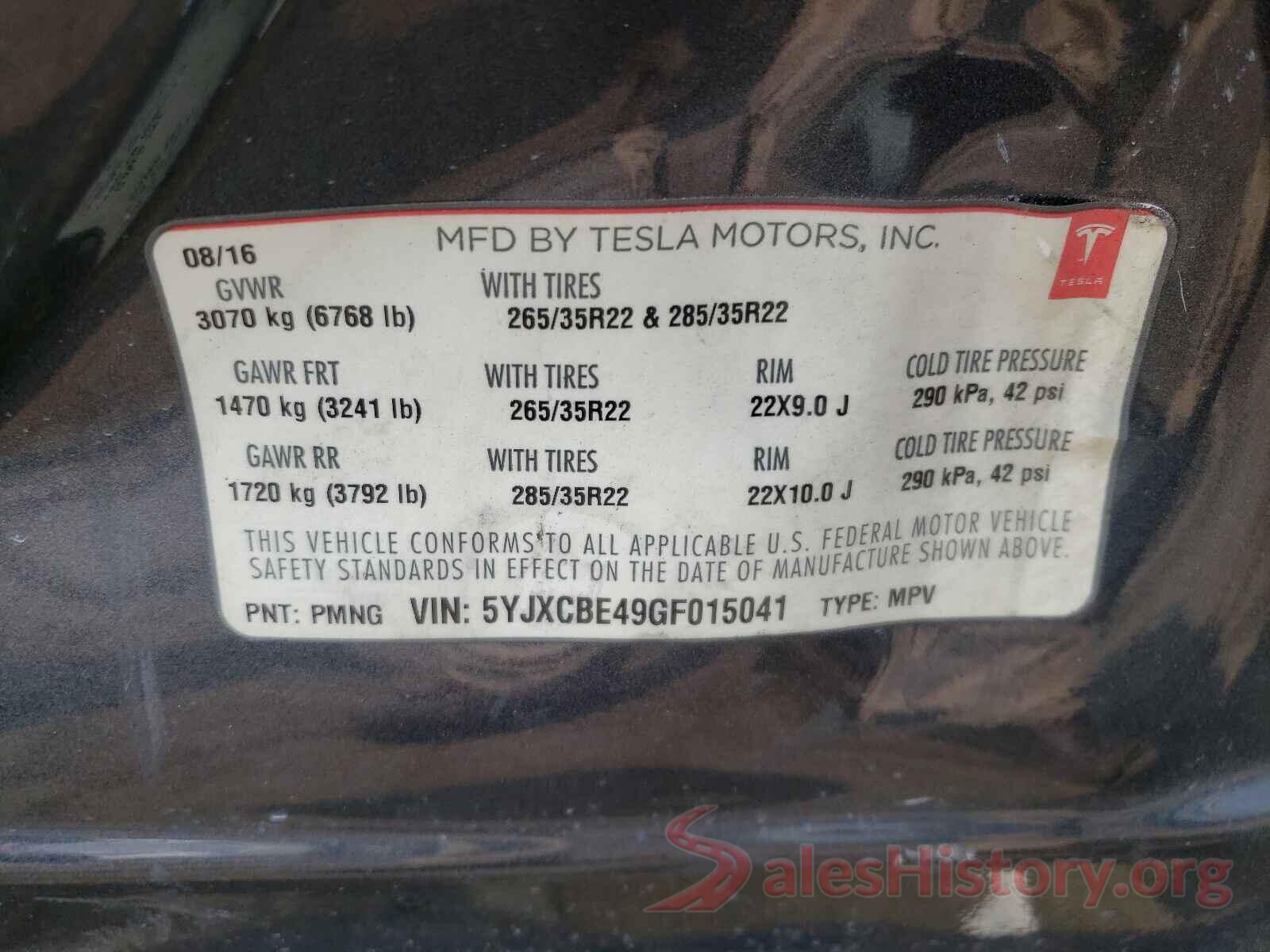 5YJXCBE49GF015041 2016 TESLA MODEL X