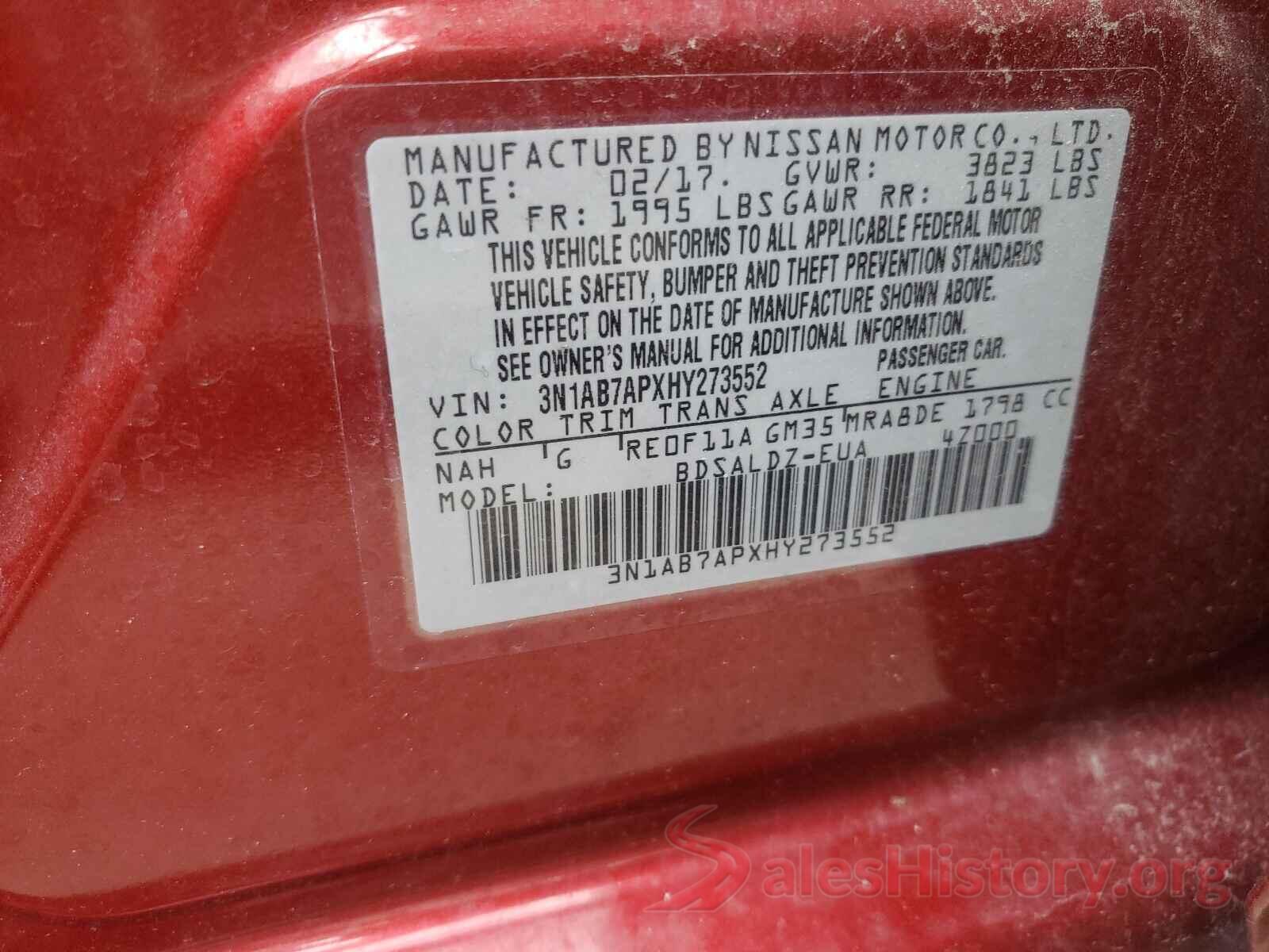 3N1AB7APXHY273552 2017 NISSAN SENTRA