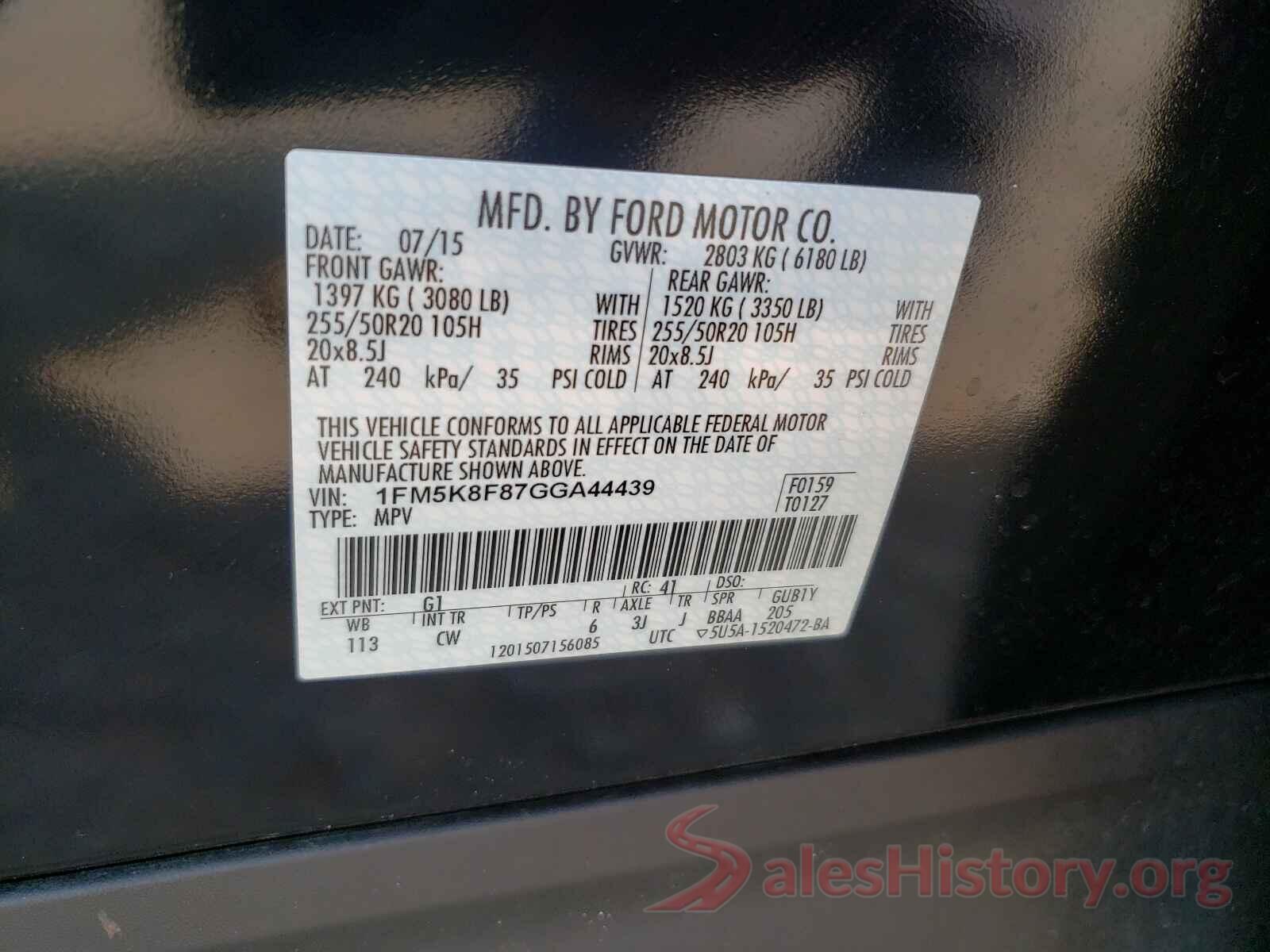 1FM5K8F87GGA44439 2016 FORD EXPLORER