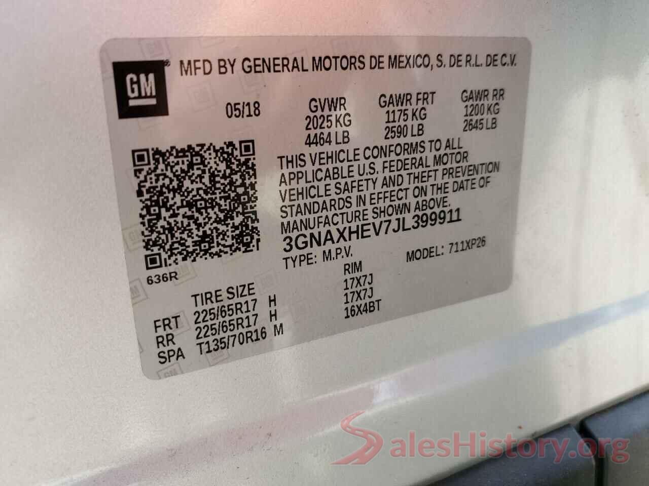 3GNAXHEV7JL399911 2018 CHEVROLET EQUINOX