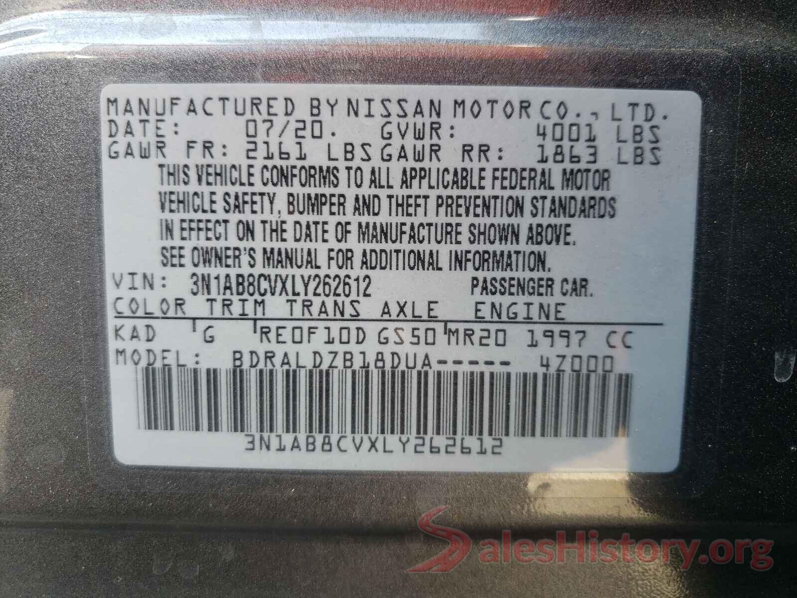 3N1AB8CVXLY262612 2020 NISSAN SENTRA