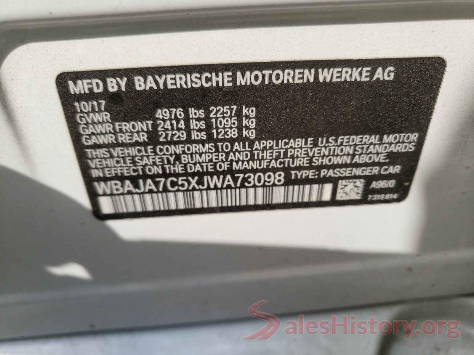 WBAJA7C5XJWA73098 2018 BMW 5 SERIES