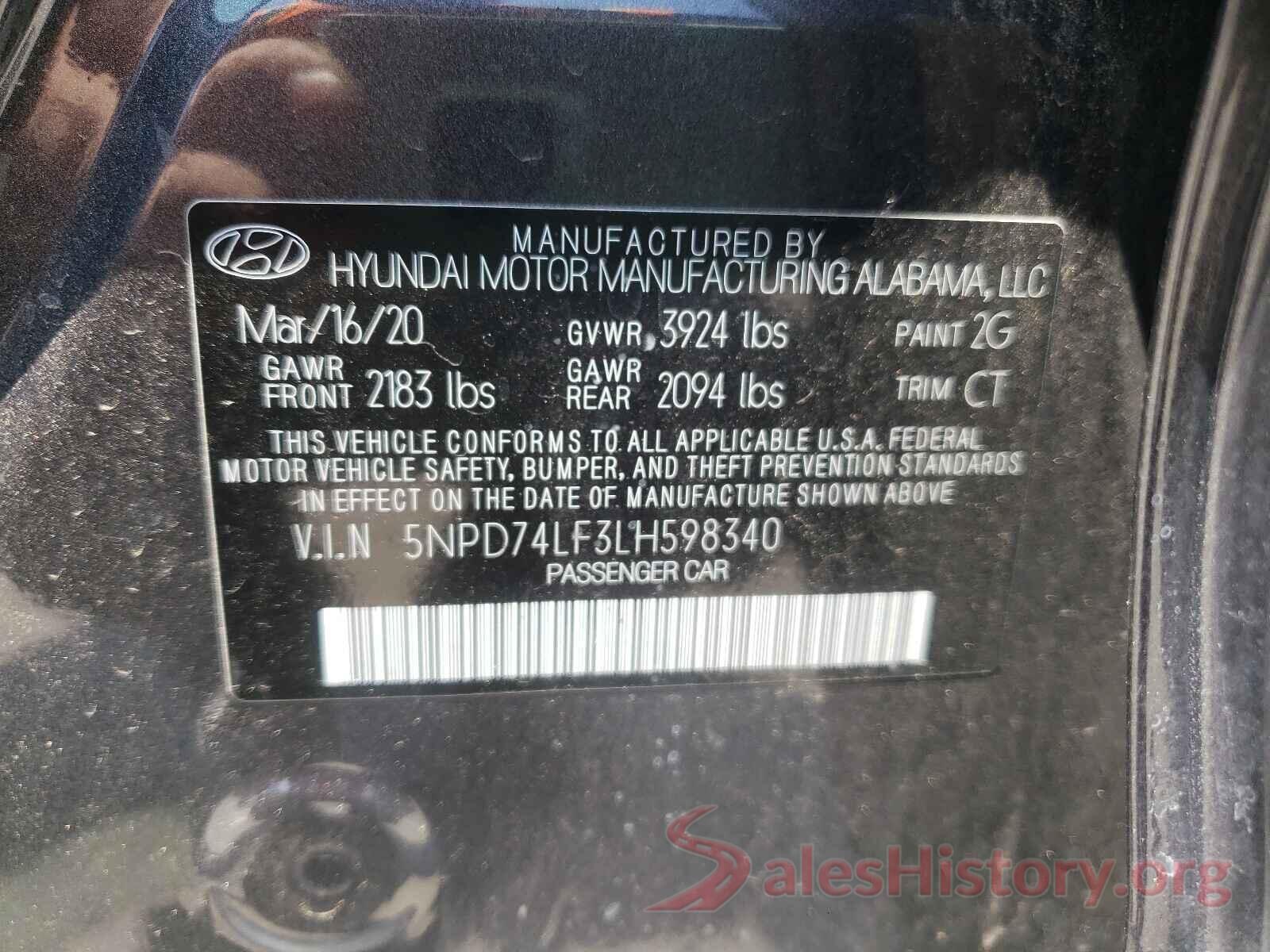 5NPD74LF3LH598340 2020 HYUNDAI ELANTRA