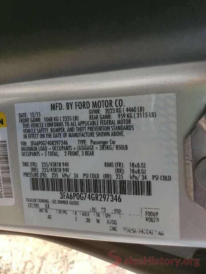 3FA6P0G74GR297346 2016 FORD FUSION