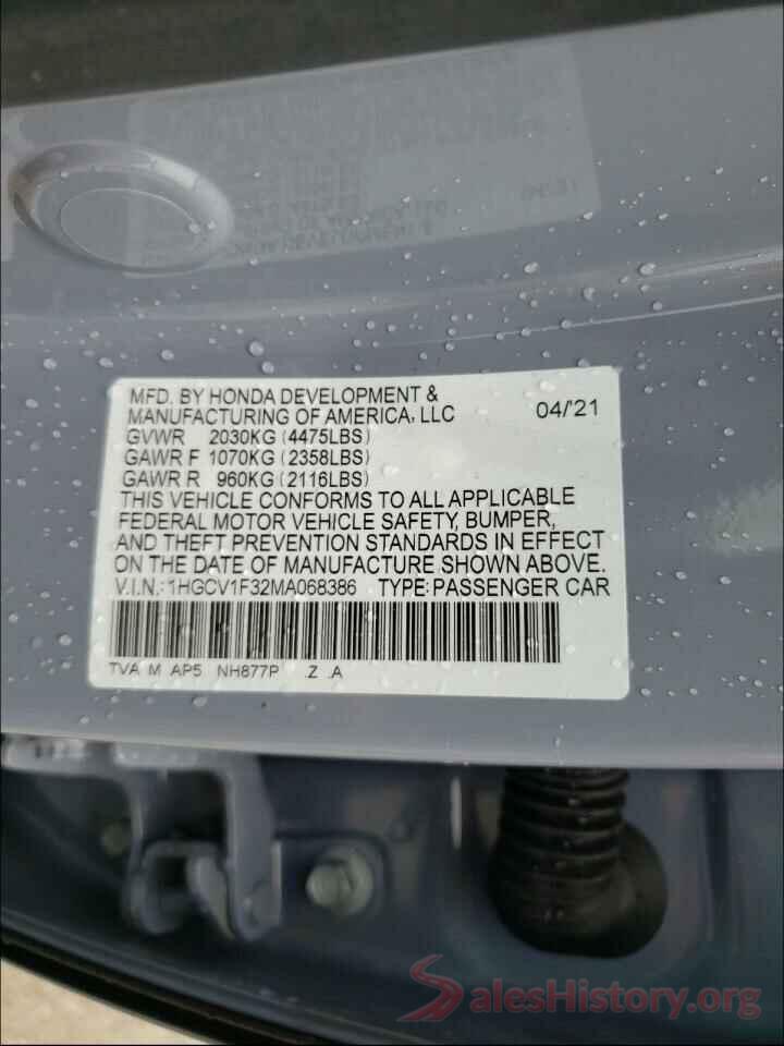 1HGCV1F32MA068386 2021 HONDA ACCORD