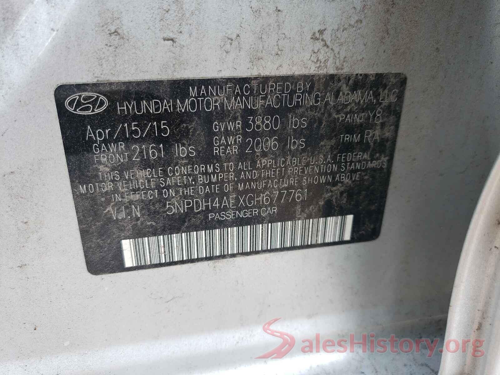 5NPDH4AEXGH677761 2016 HYUNDAI ELANTRA