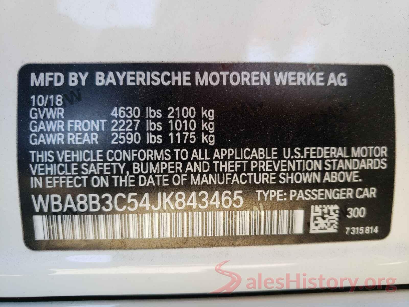 WBA8B3C54JK843465 2018 BMW 3 SERIES