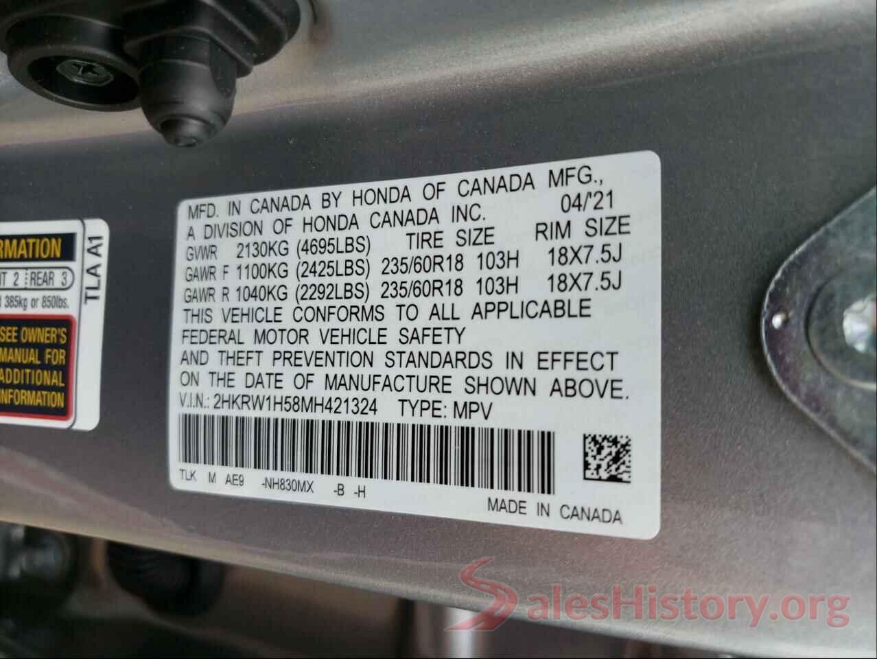 2HKRW1H58MH421324 2021 HONDA CRV