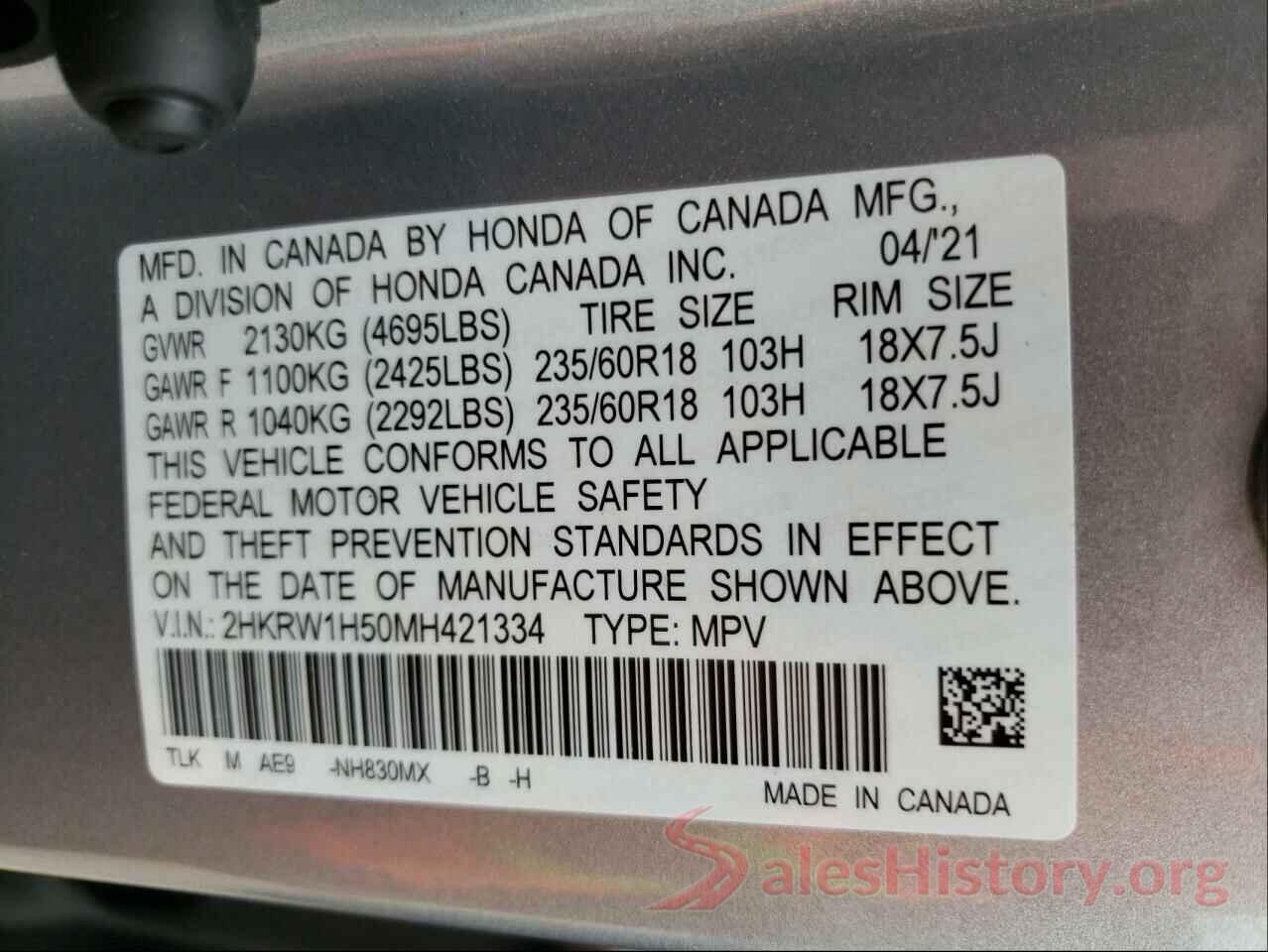 2HKRW1H50MH421334 2021 HONDA CRV