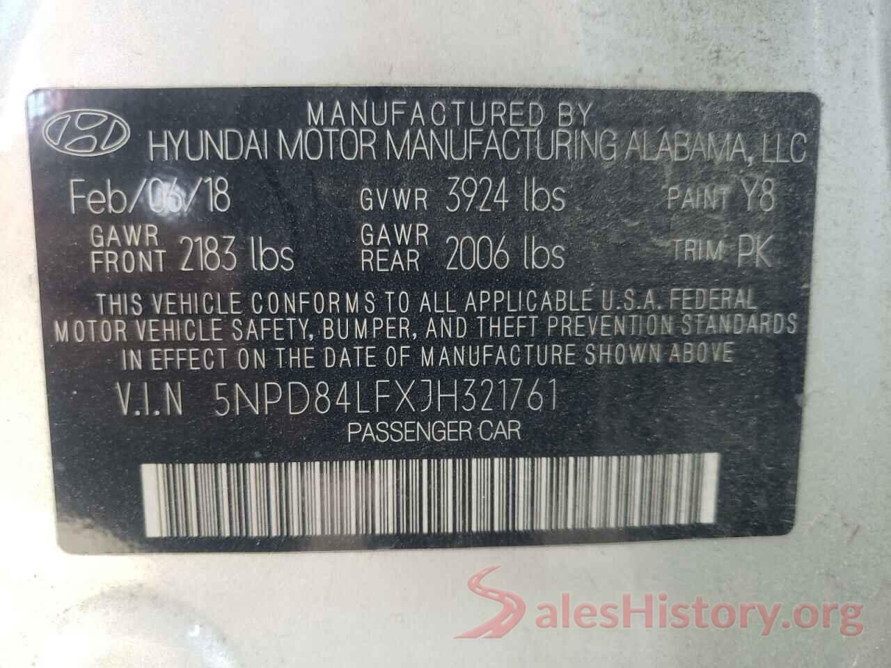 5NPD84LFXJH321761 2018 HYUNDAI ELANTRA