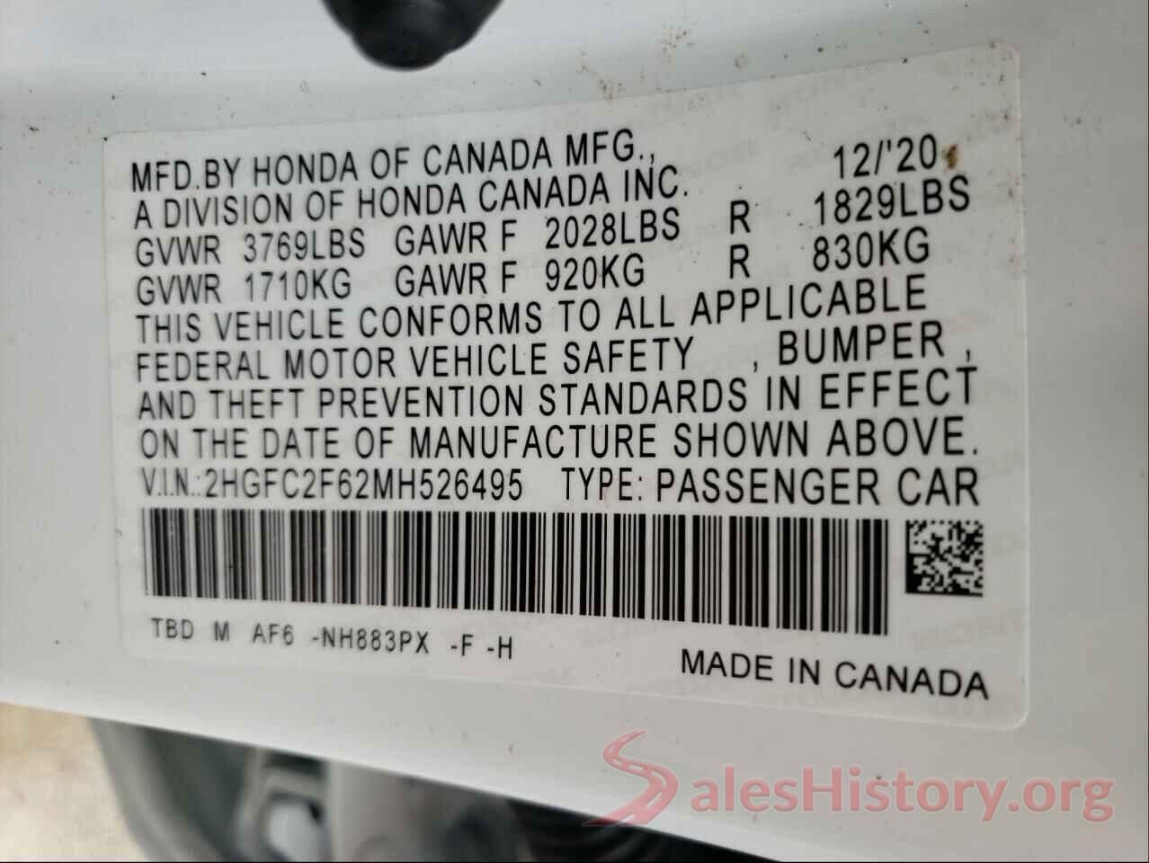 2HGFC2F62MH526495 2021 HONDA CIVIC