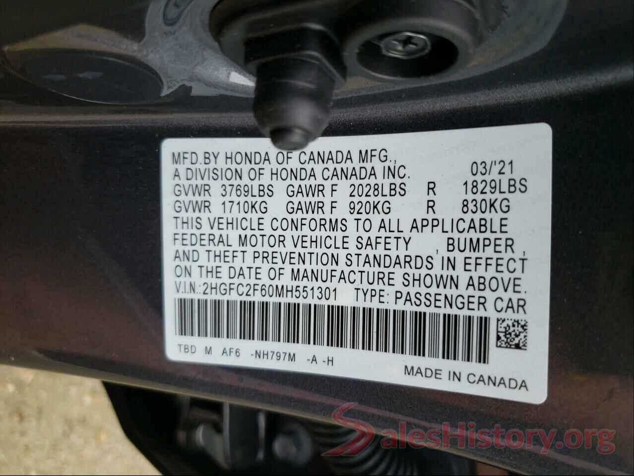 2HGFC2F60MH551301 2021 HONDA CIVIC