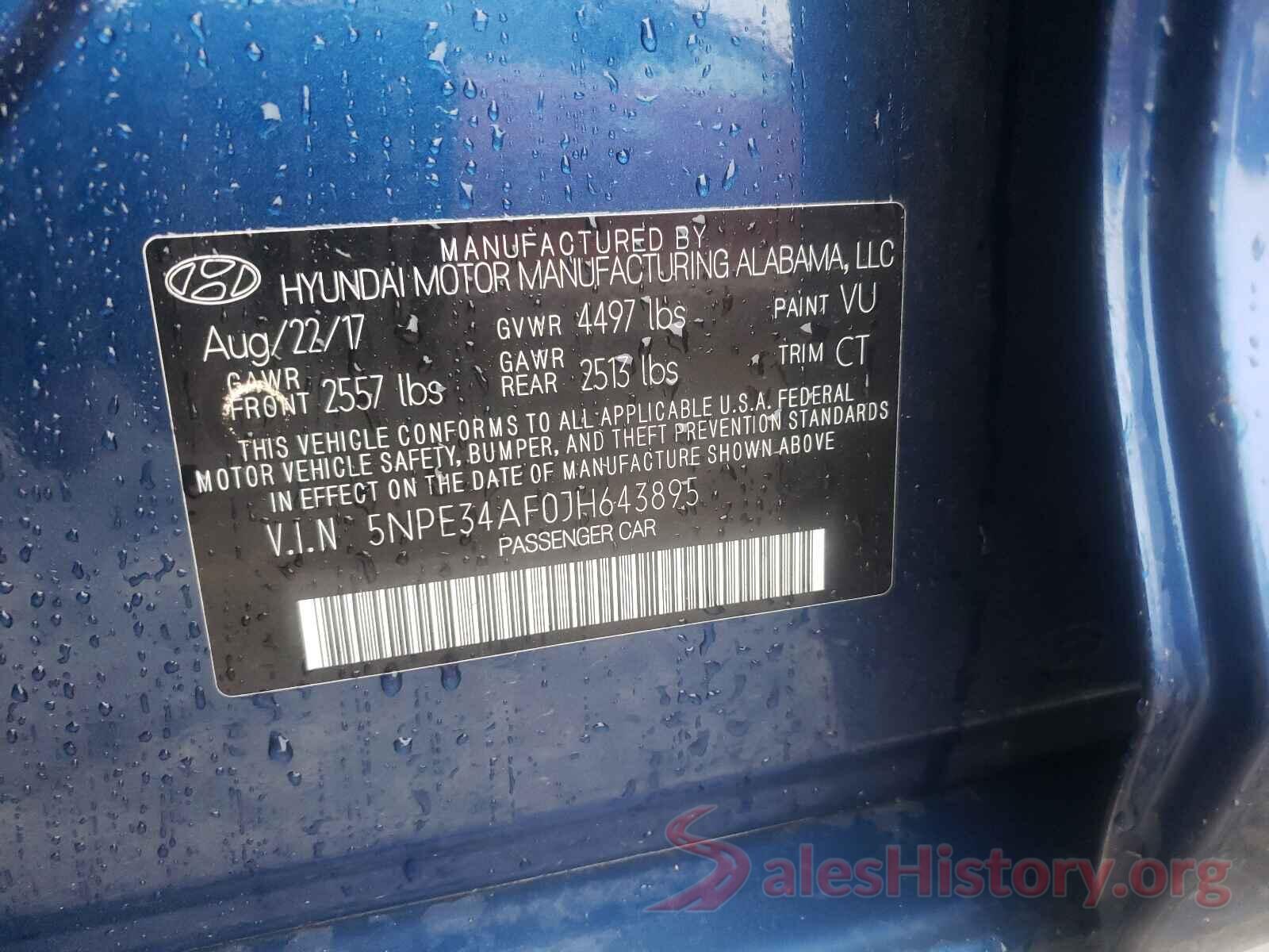 5NPE34AF0JH643895 2018 HYUNDAI SONATA