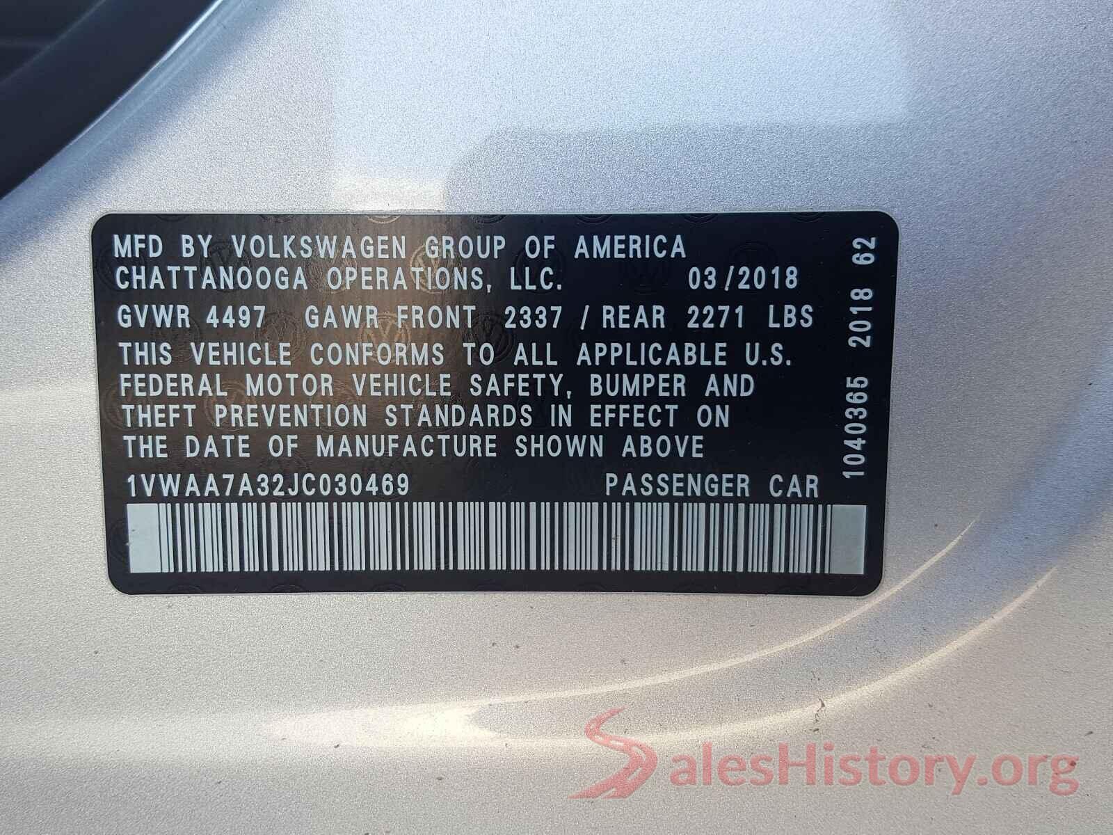 1VWAA7A32JC030469 2018 VOLKSWAGEN PASSAT