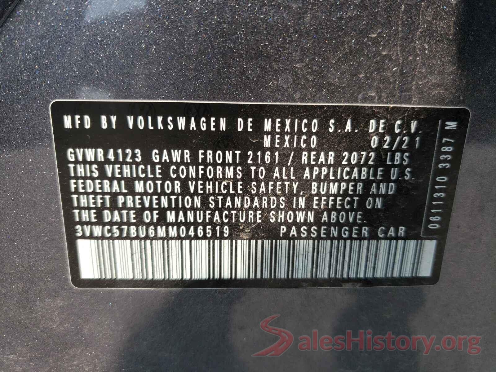 3VWC57BU6MM046519 2021 VOLKSWAGEN JETTA