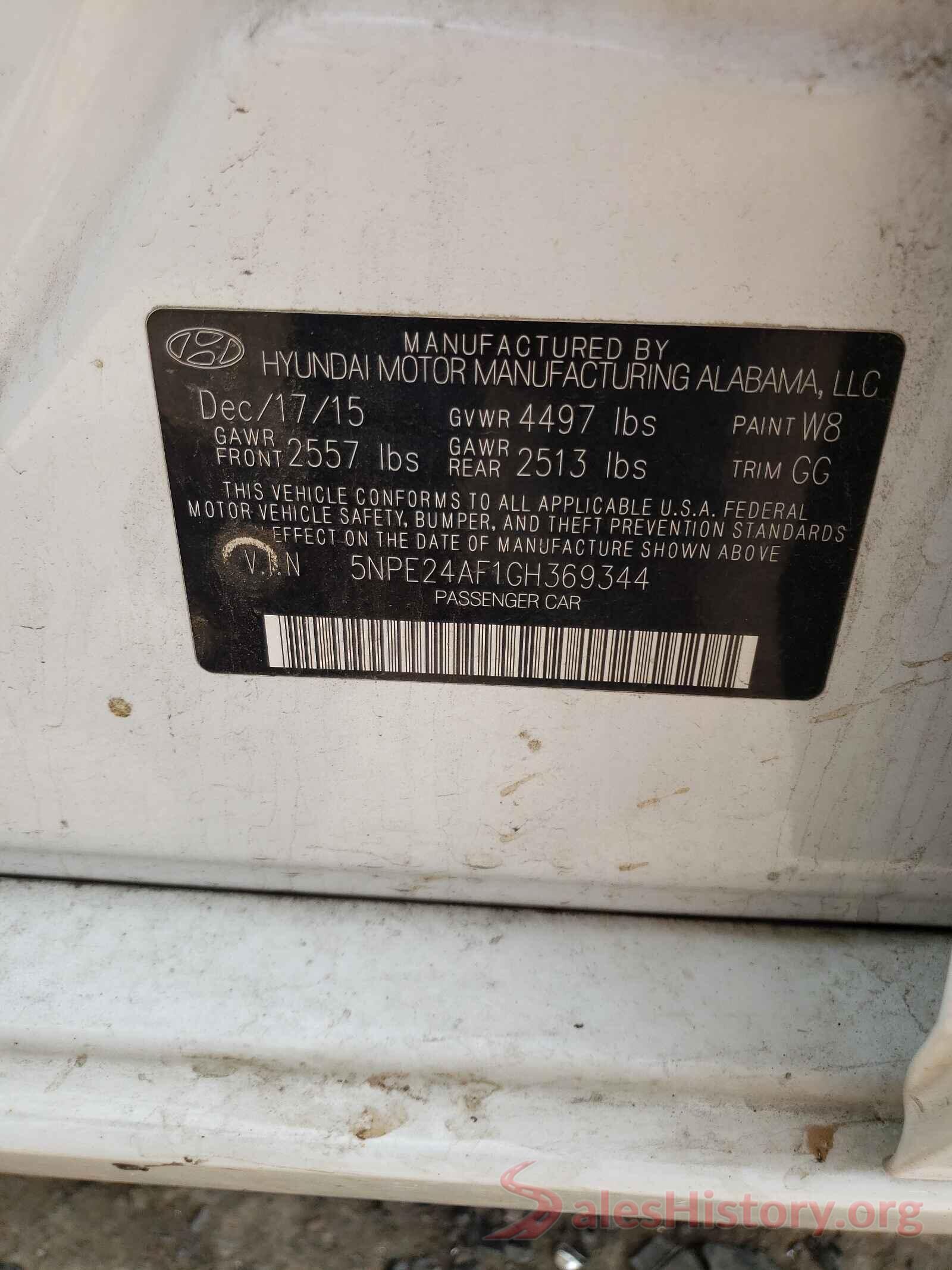 5NPE24AF1GH369344 2016 HYUNDAI SONATA