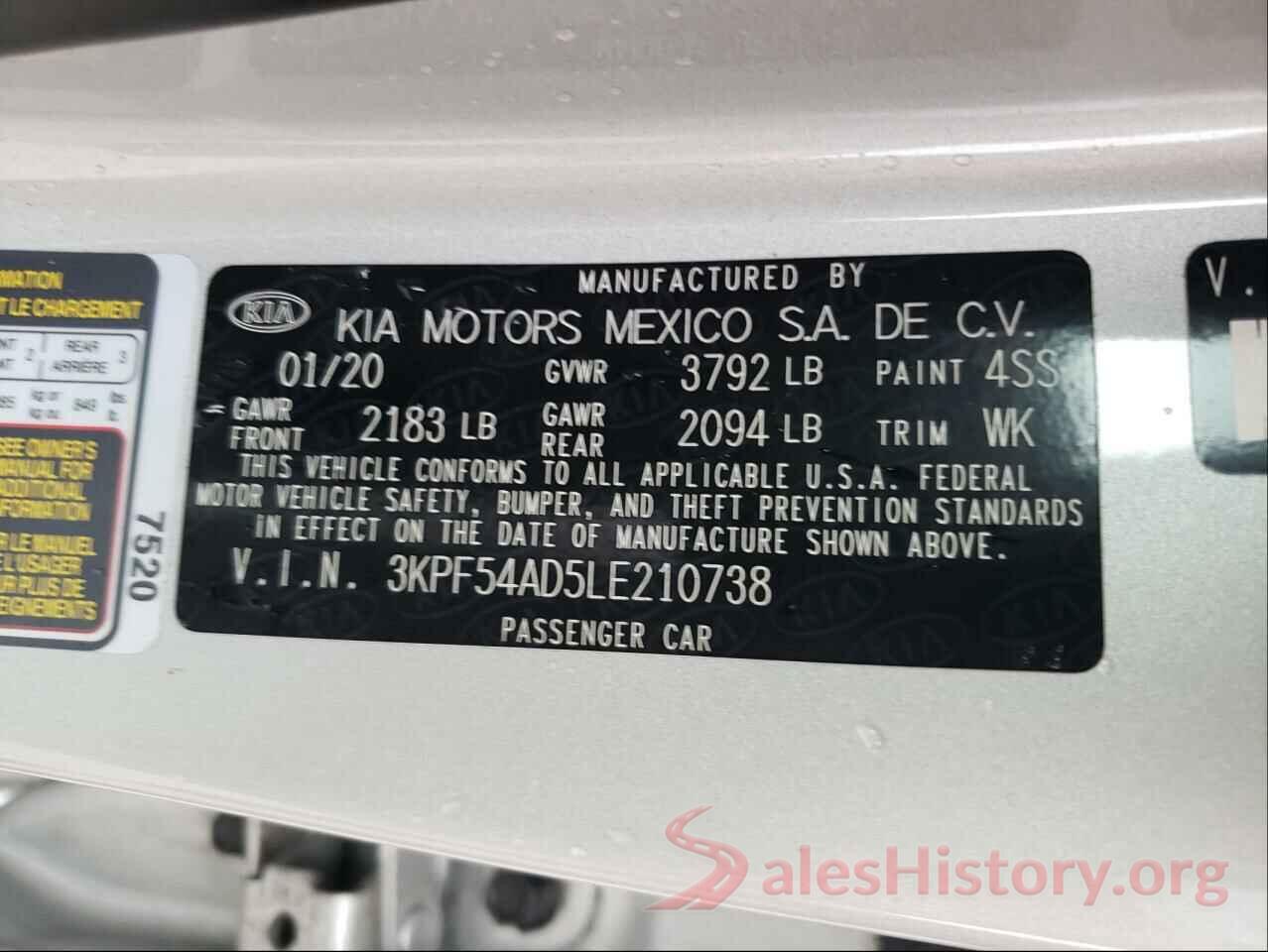 3KPF54AD5LE210738 2020 KIA FORTE