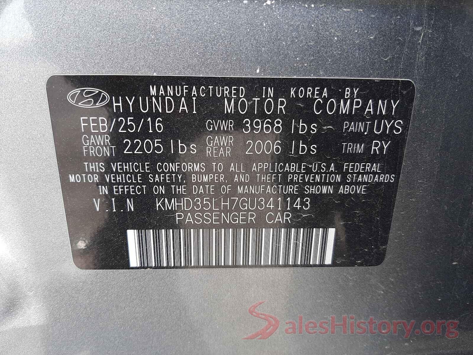 KMHD35LH7GU341143 2016 HYUNDAI ELANTRA