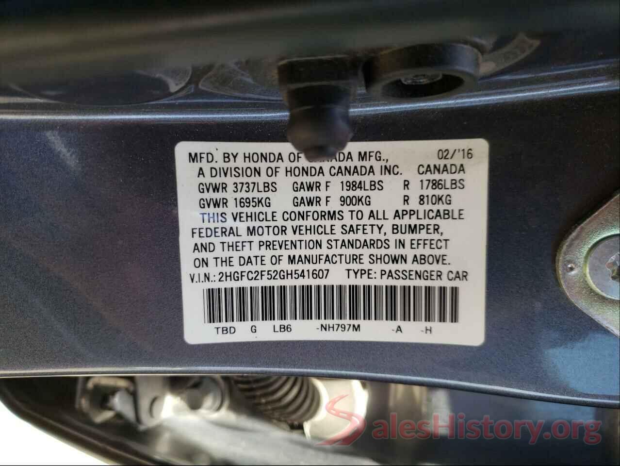 2HGFC2F52GH541607 2016 HONDA CIVIC