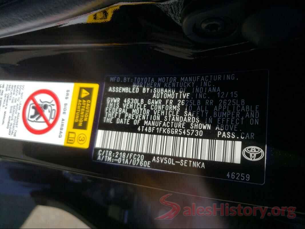 4T4BF1FK6GR545730 2016 TOYOTA CAMRY