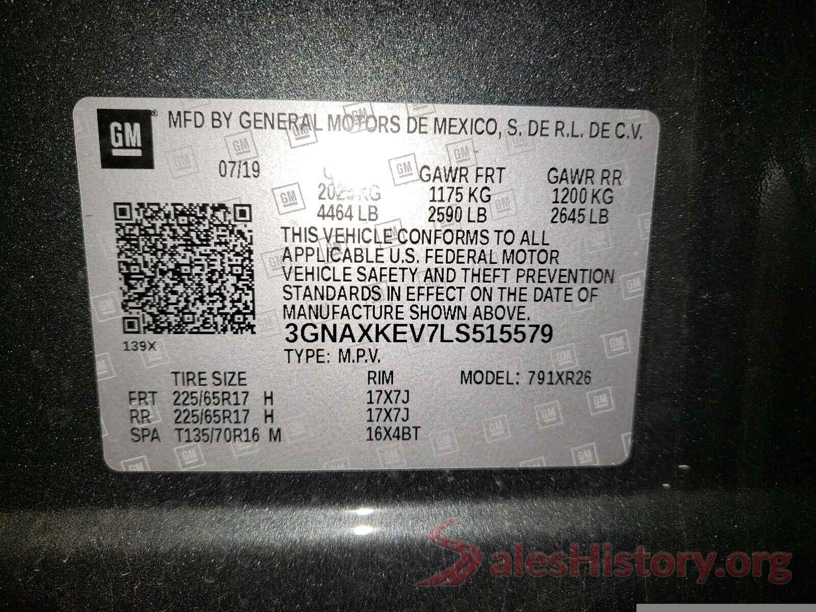 3GNAXKEV7LS515579 2020 CHEVROLET EQUINOX