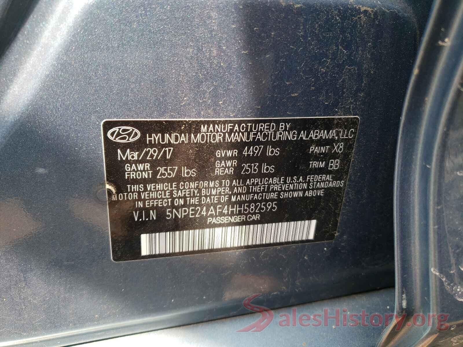 5NPE24AF4HH582595 2017 HYUNDAI SONATA