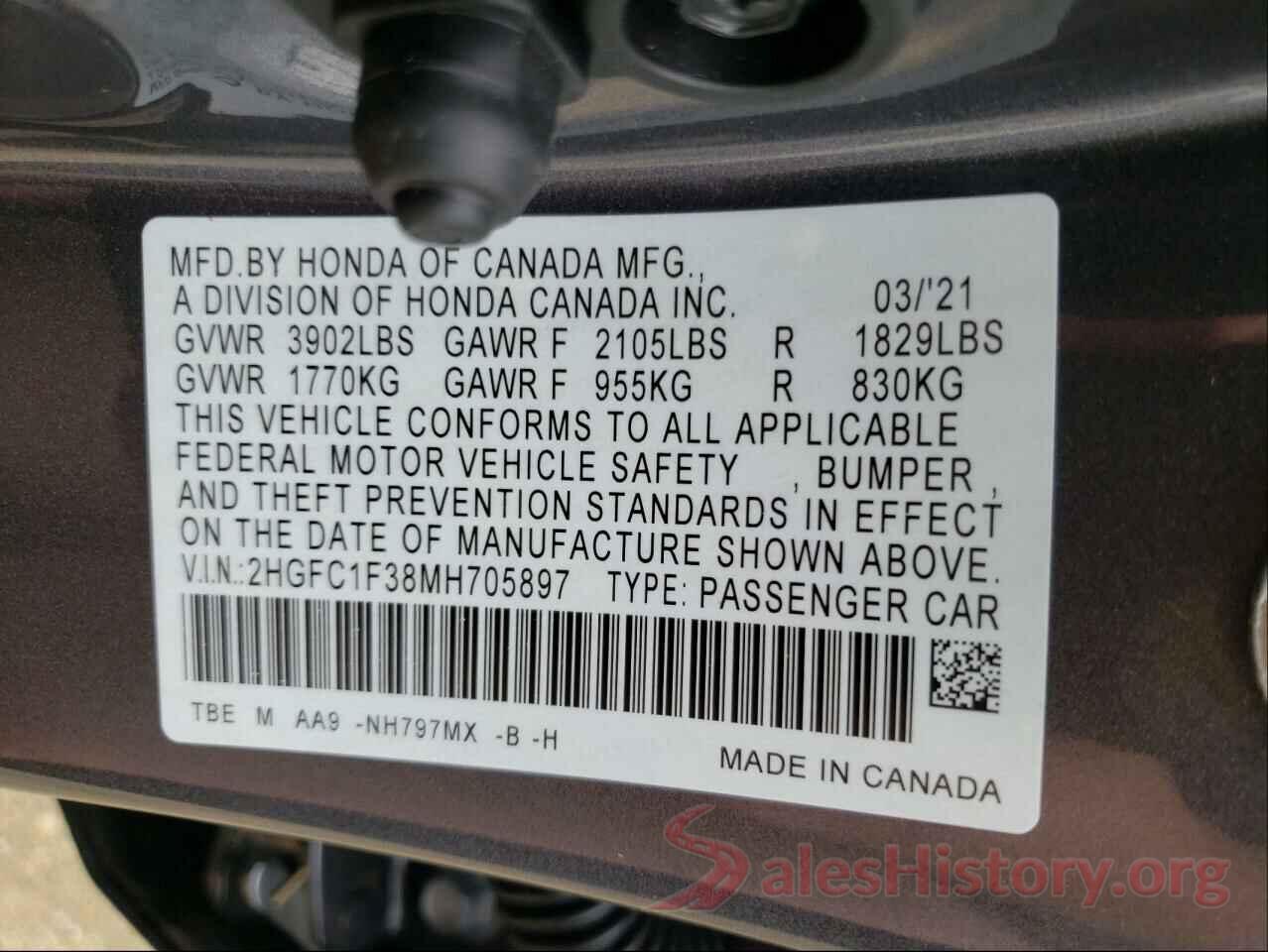 2HGFC1F38MH705897 2021 HONDA CIVIC