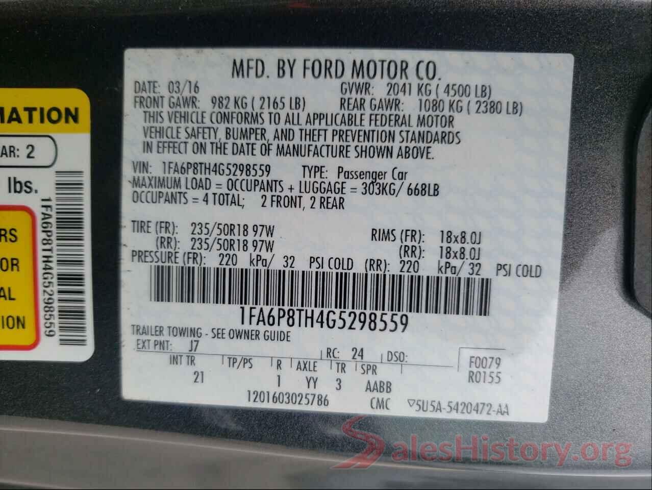 1FA6P8TH4G5298559 2016 FORD MUSTANG