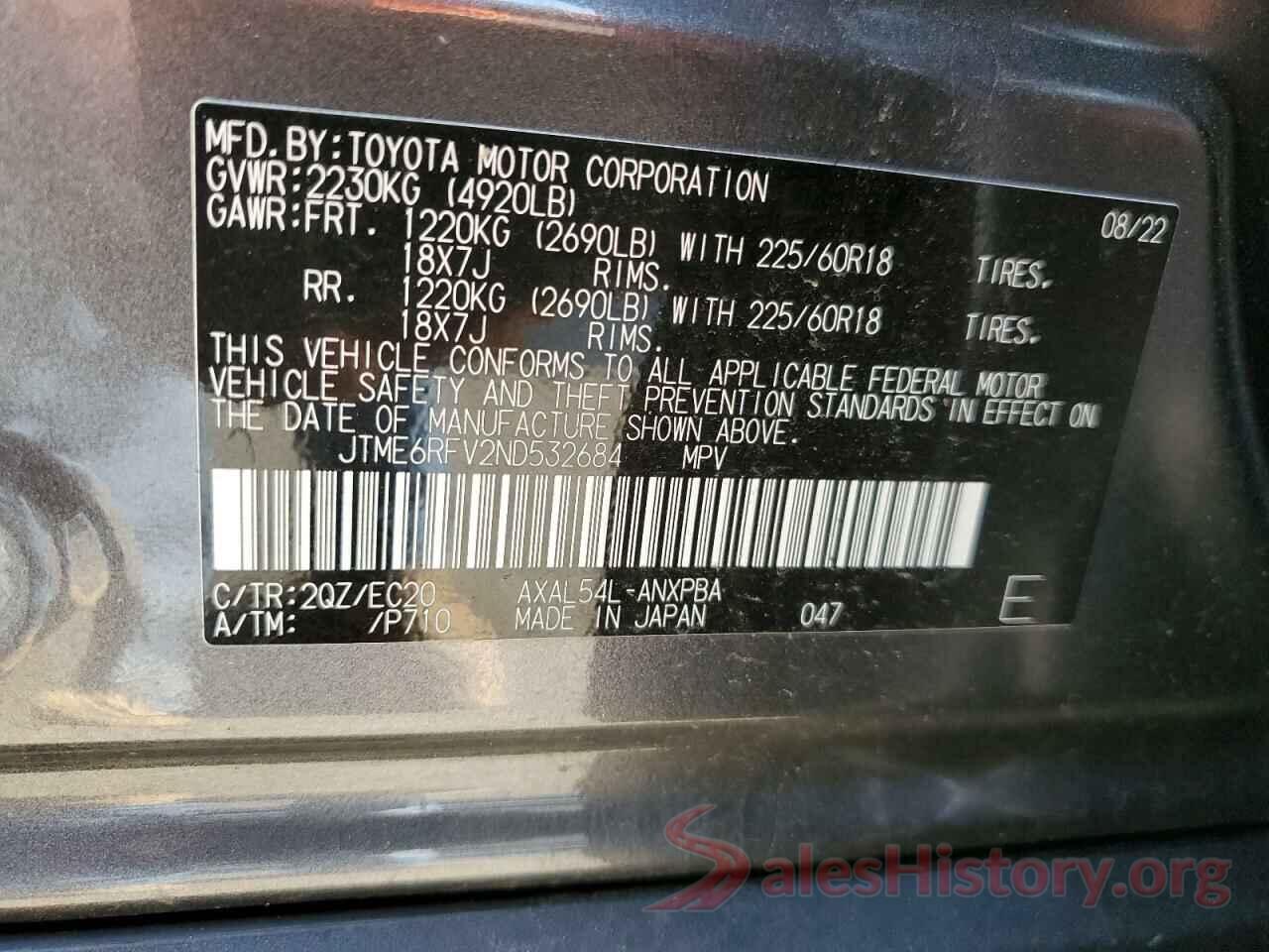 JTME6RFV2ND532684 2022 TOYOTA RAV4