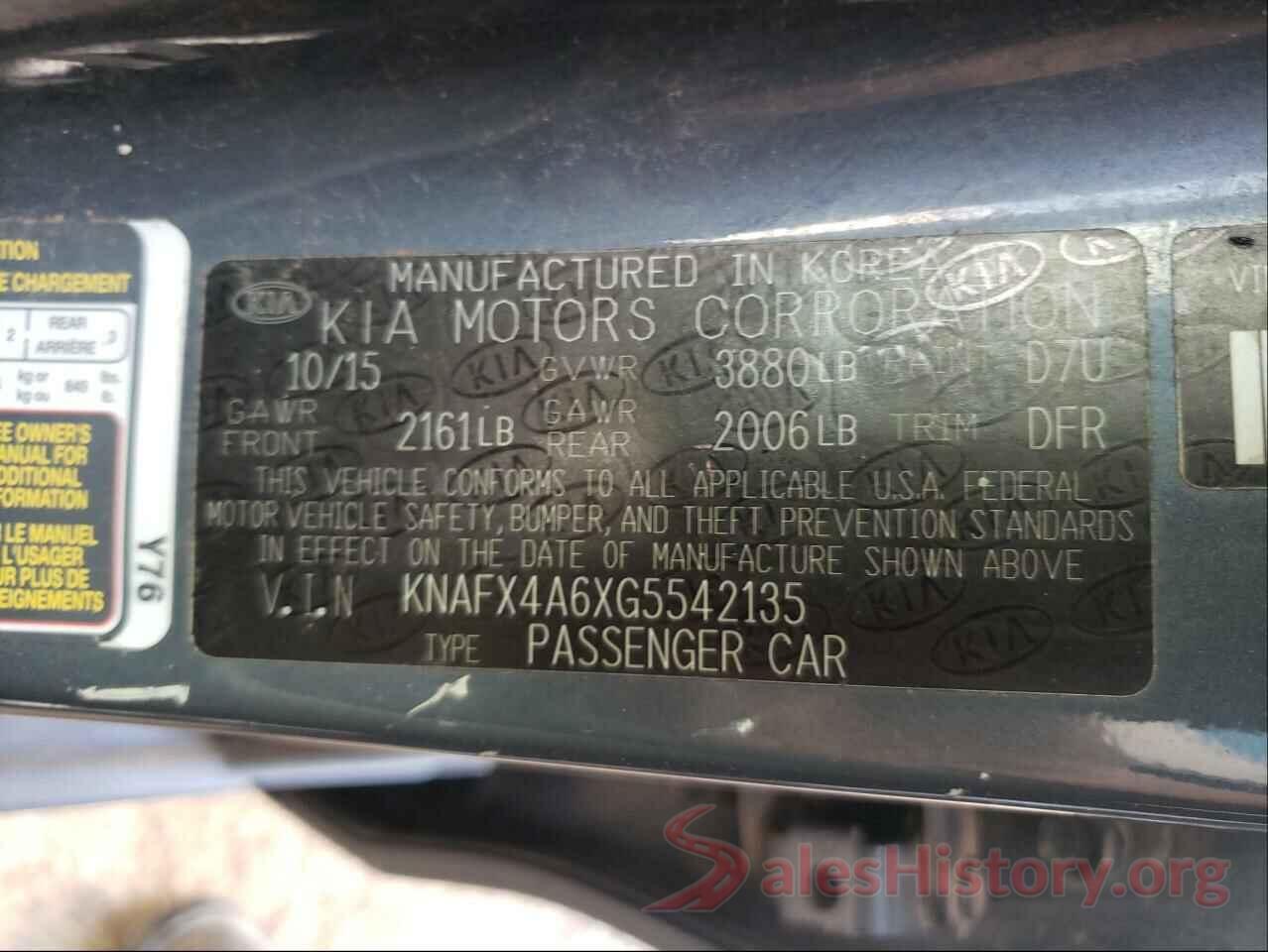 KNAFX4A6XG5542135 2016 KIA FORTE