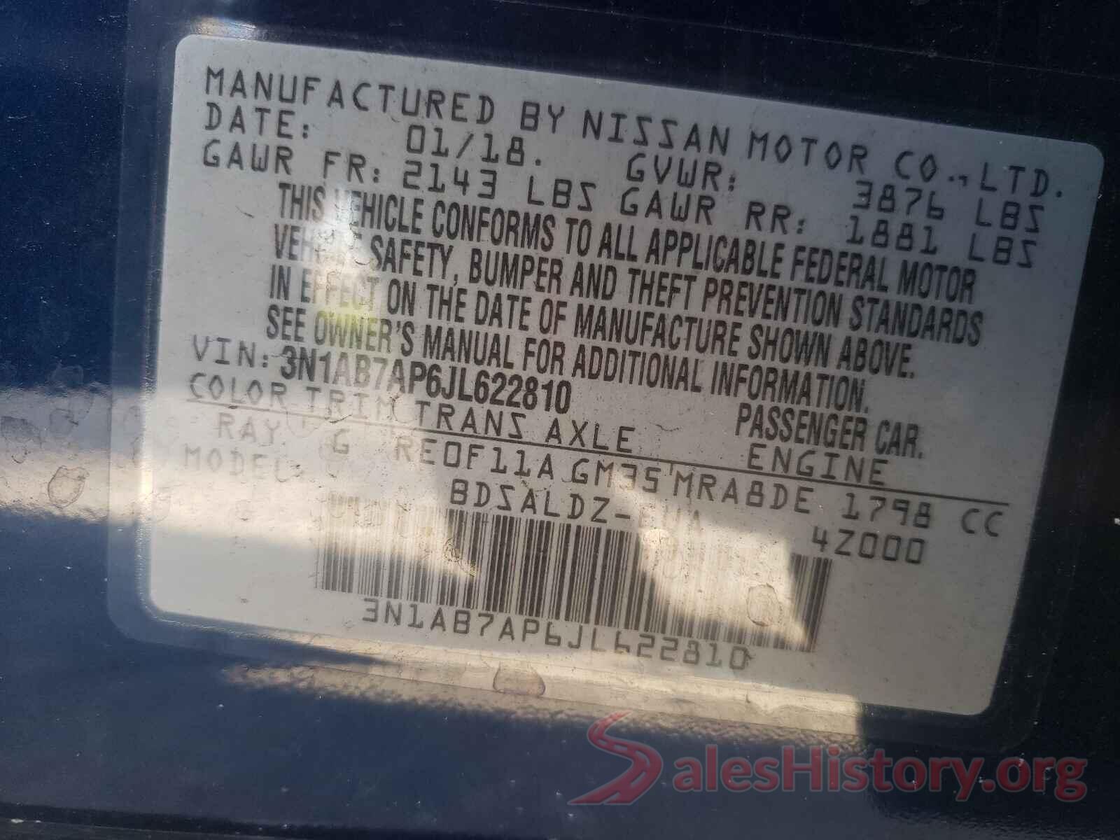 3N1AB7AP6JL622810 2018 NISSAN SENTRA