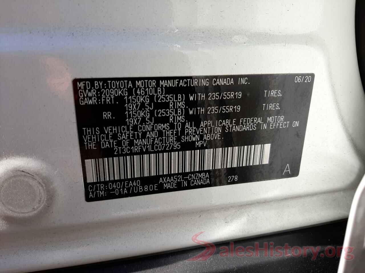 2T3C1RFV1LC072795 2020 TOYOTA RAV4