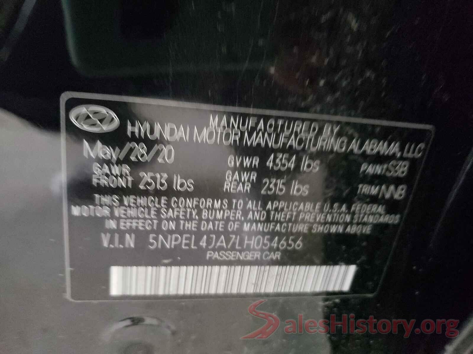 5NPEL4JA7LH054656 2020 HYUNDAI SONATA