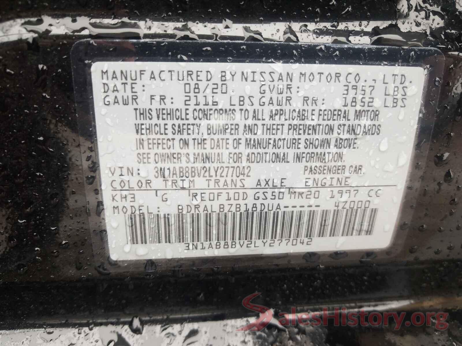 3N1AB8BV2LY277042 2020 NISSAN SENTRA