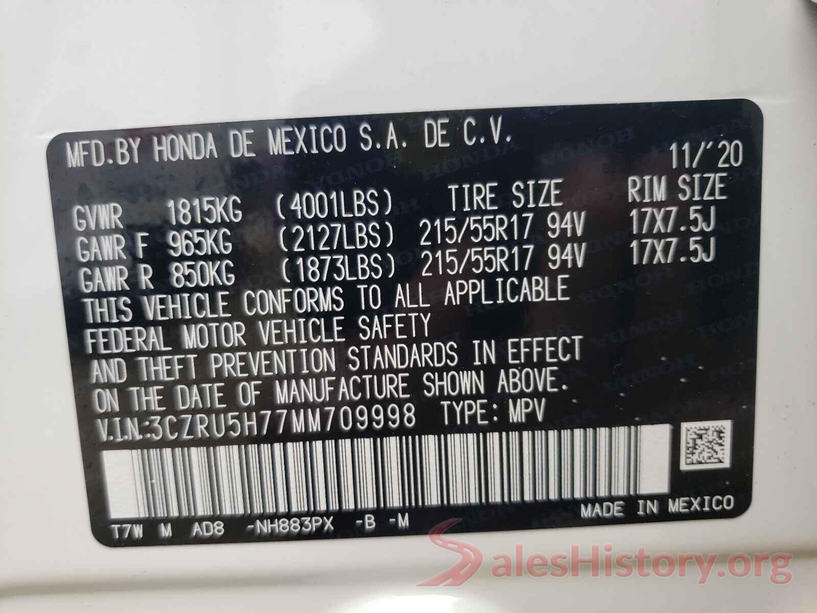 3CZRU5H77MM709998 2021 HONDA HR-V