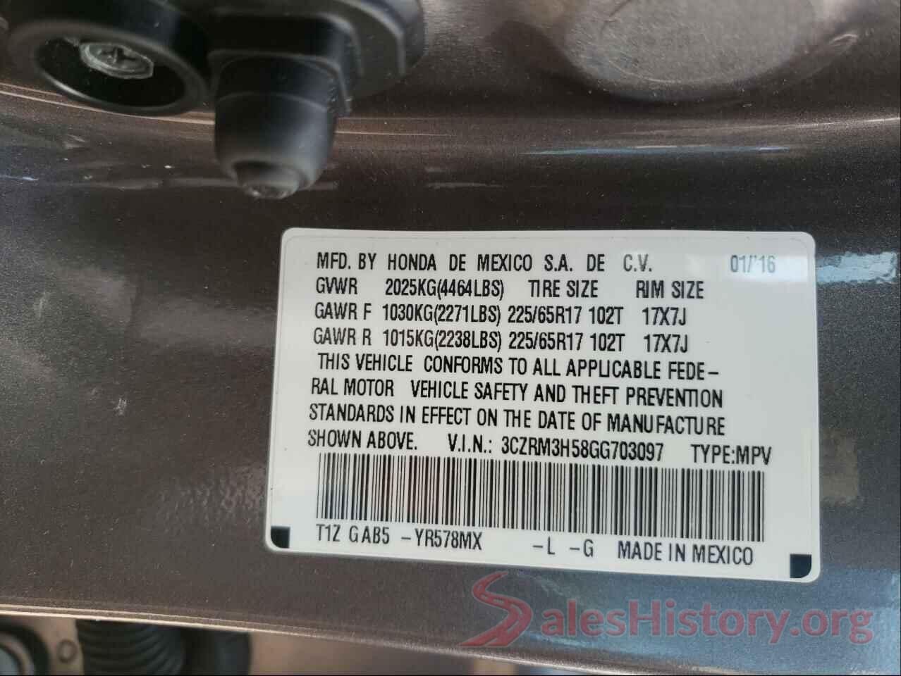 3CZRM3H58GG703097 2016 HONDA CRV