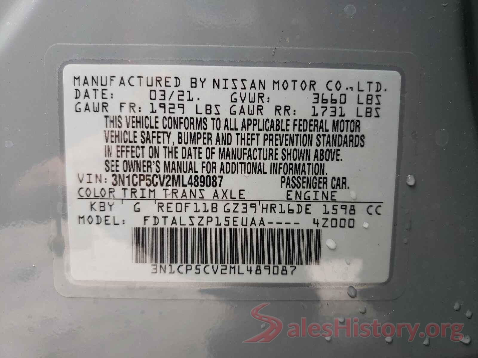 3N1CP5CV2ML489087 2021 NISSAN KICKS