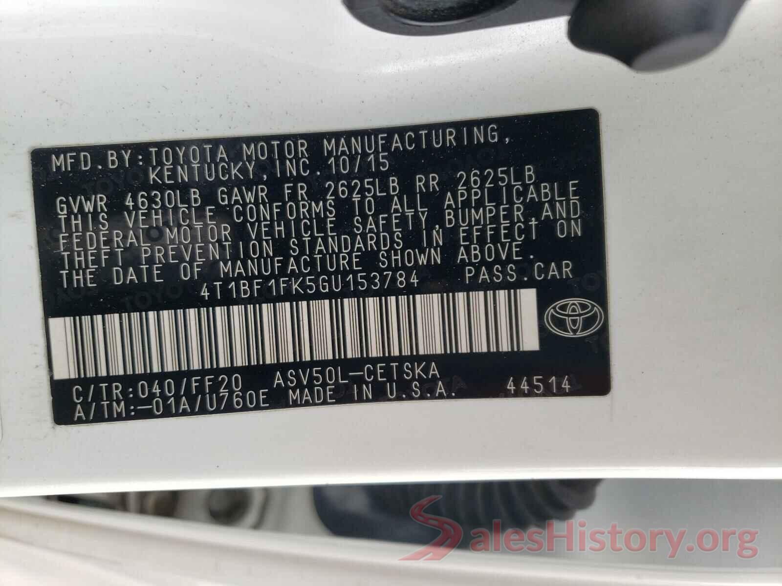 4T1BF1FK5GU153784 2016 TOYOTA CAMRY