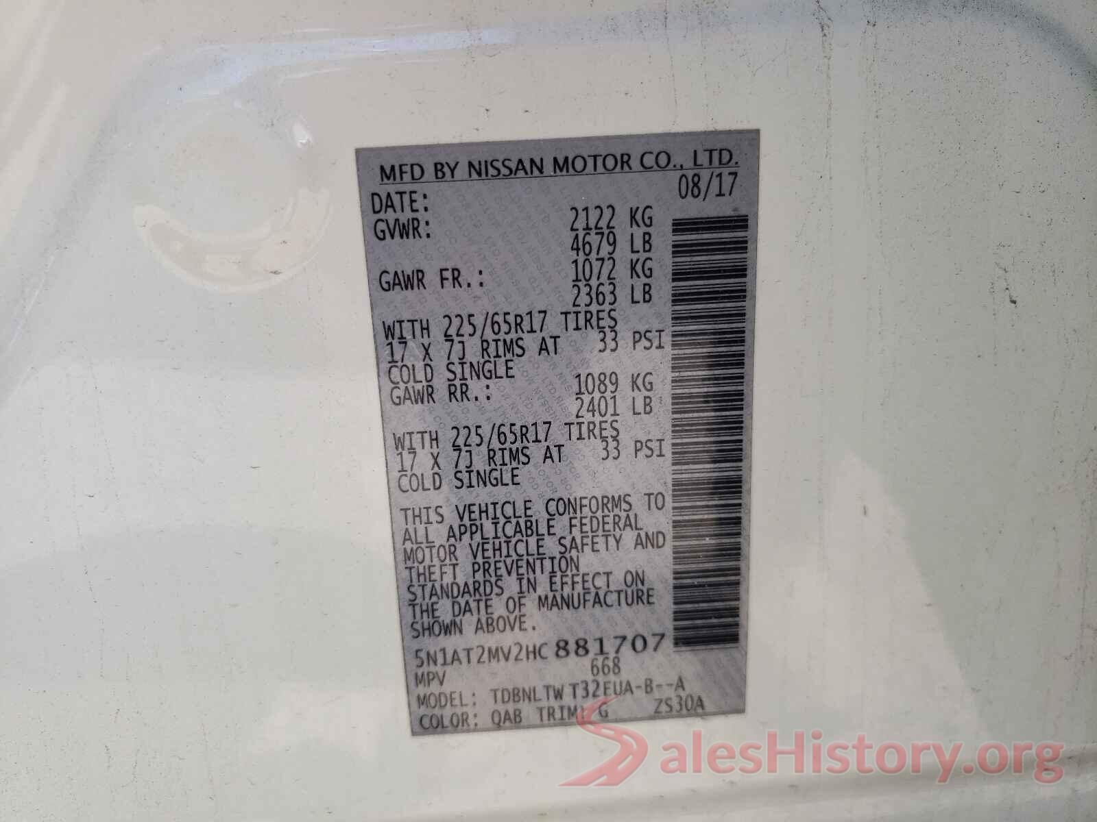 5N1AT2MV2HC881707 2017 NISSAN ROGUE