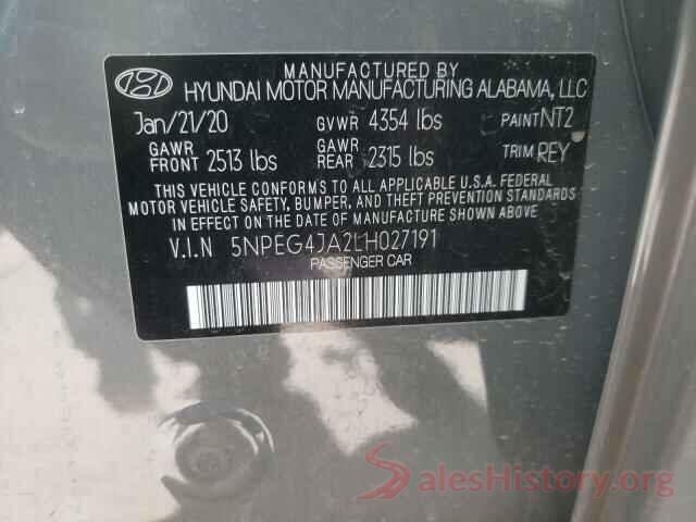 5NPEG4JA2LH027191 2020 HYUNDAI SONATA