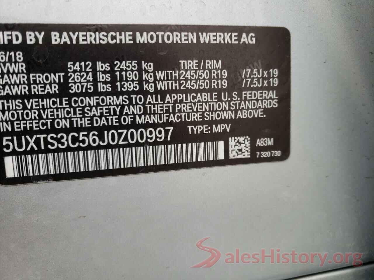 5UXTS3C56J0Z00997 2018 BMW X3