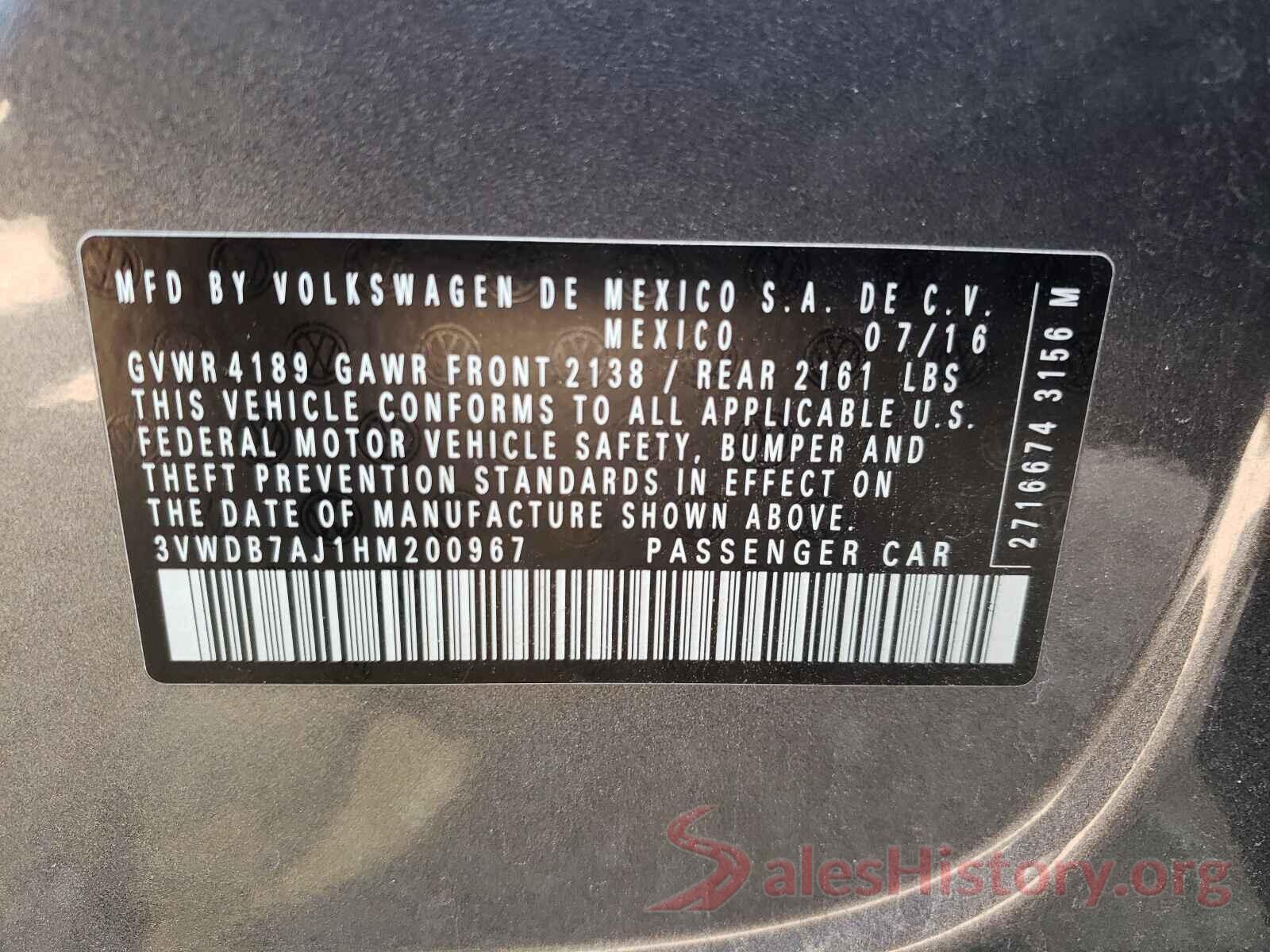 3VWDB7AJ1HM200967 2017 VOLKSWAGEN JETTA