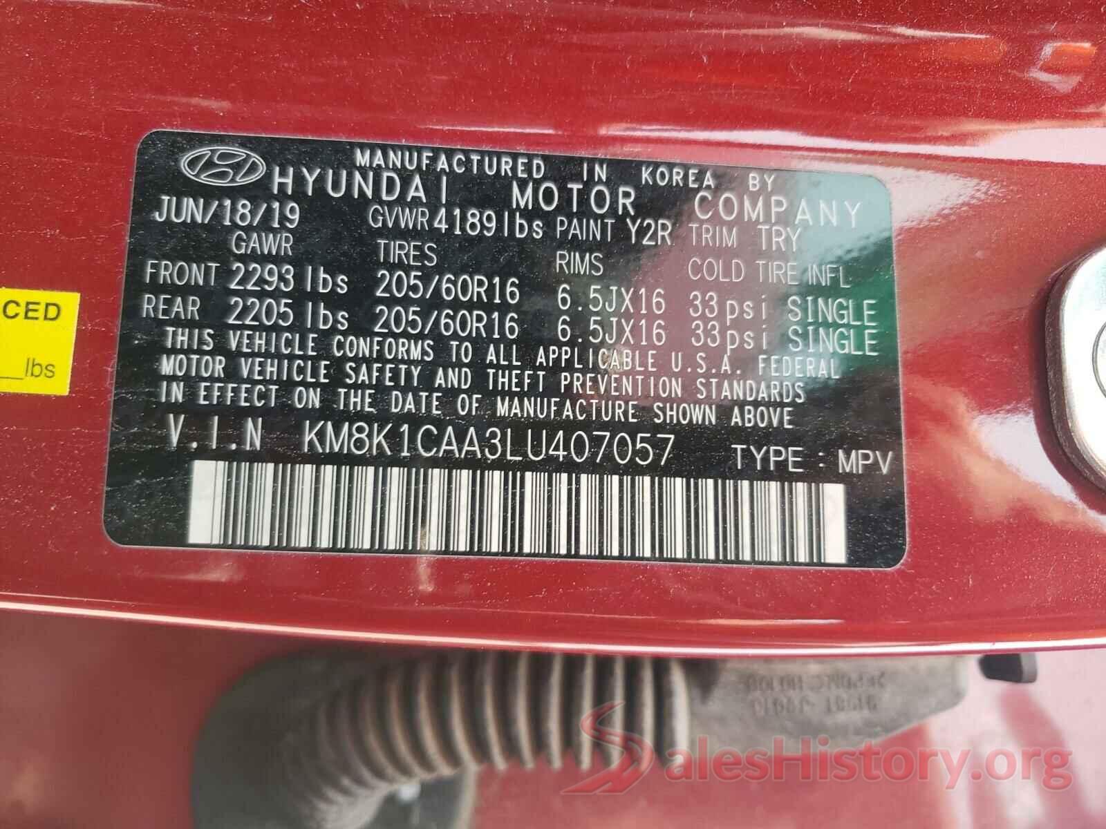 KM8K1CAA3LU407057 2020 HYUNDAI KONA