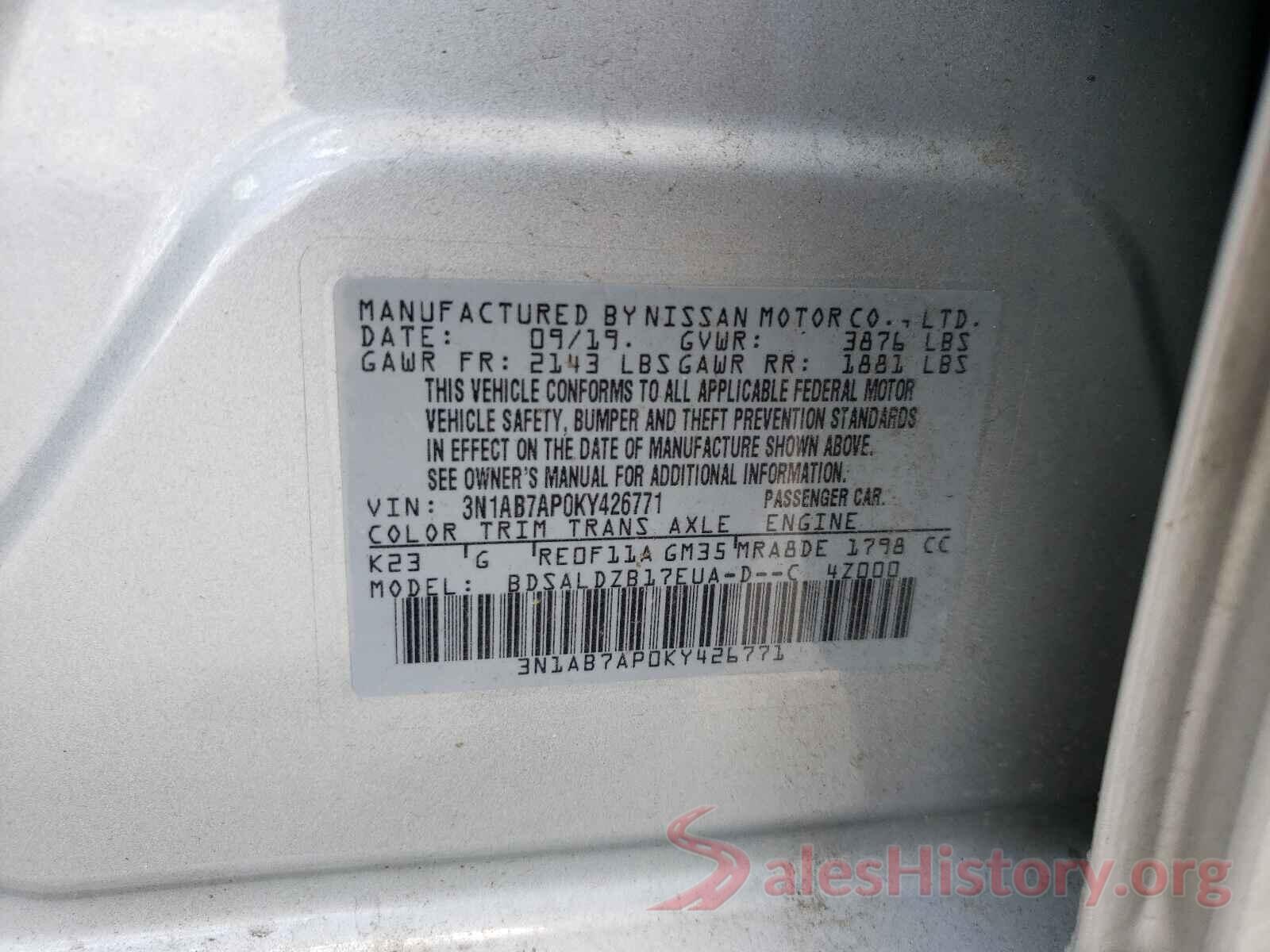 3N1AB7AP0KY426771 2019 NISSAN SENTRA