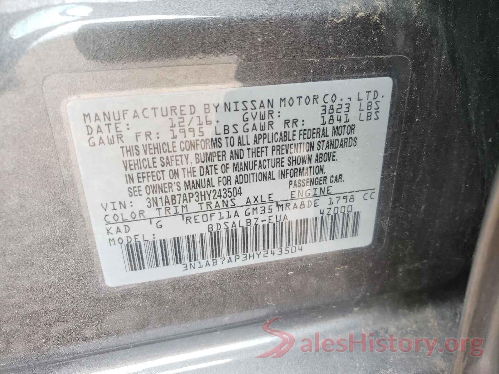 3N1AB7AP3HY243504 2017 NISSAN SENTRA