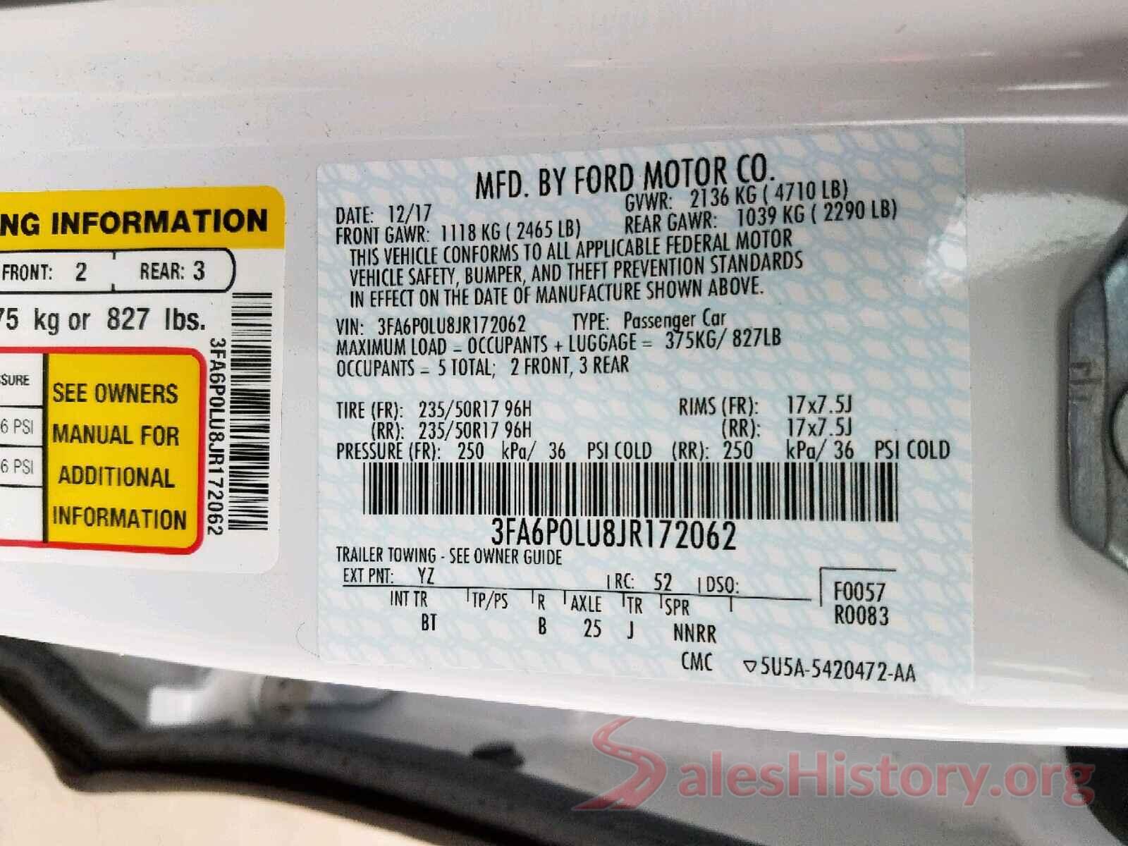 3FA6P0LU8JR172062 2018 FORD FUSION