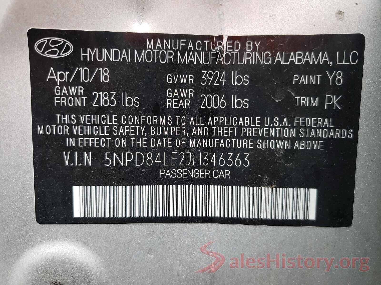 5NPD84LF2JH346363 2018 HYUNDAI ELANTRA